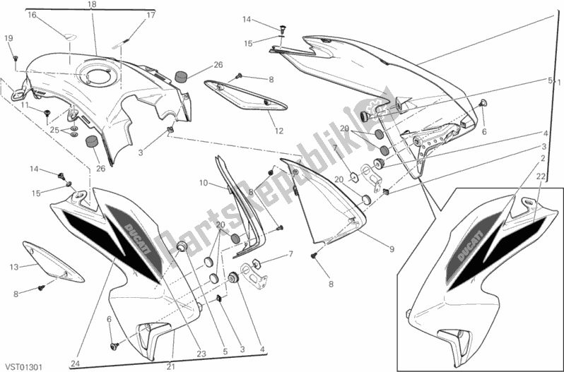 Tutte le parti per il Carenatura del Ducati Hypermotard SP USA 821 2014